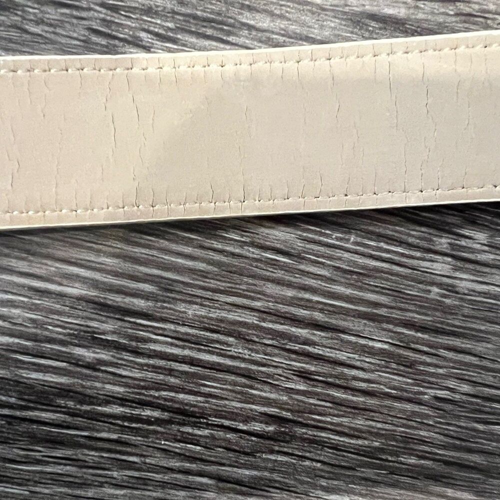 Lacoste White Genuine Leather Belt L 38.5” Silver Crocodile Logo Buckle Y2K - Picture 6 of 7